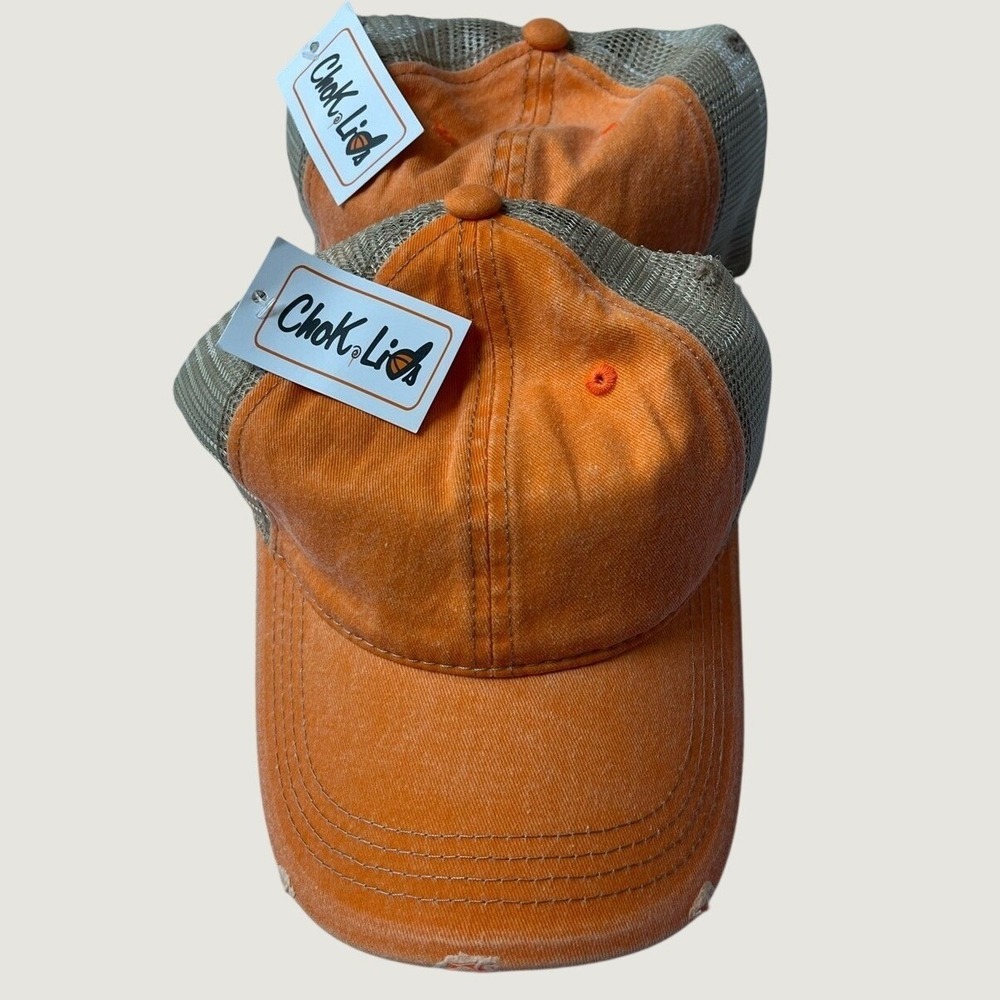 CHOK.LIDS Washed Trucker Hats Unstructured Distressed Pigment Orange NWT